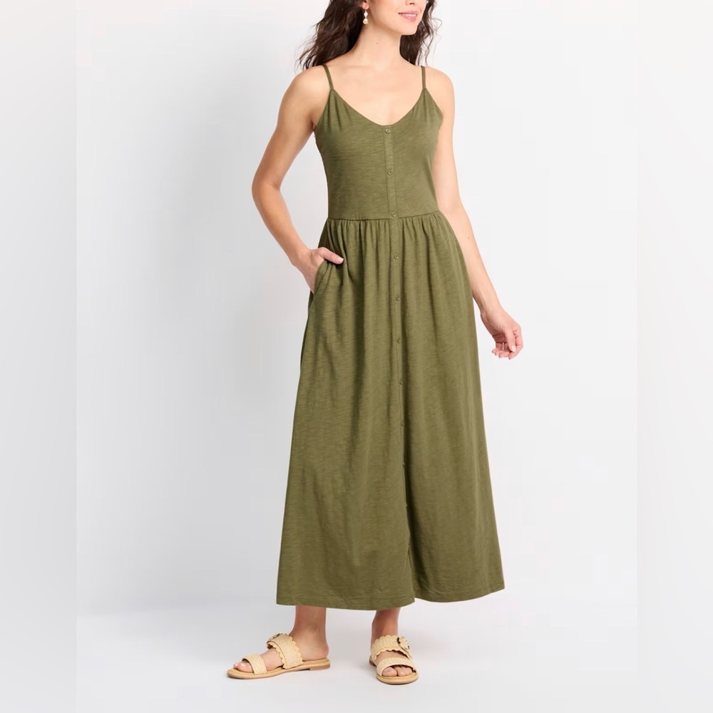 Market & Spruce Mira Spaghetti Strap Maxi Dress Olive - S
